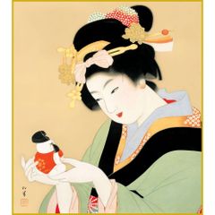 [Shikishi (decorative paper board)] Reproduction of Uemura Shōen's "Gosho Ningyo" (Imperial Court Doll) - Shikishi, Special Craft Painting, Figure, Beauty Painting, Japanese Painting, Masterpiece, Artwork, Replica SKS-K10-011