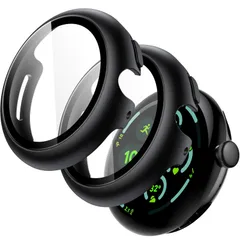 【特価商品】9H強化ガラス製 液晶保護フィルム付き ハードPCバンパー ケース 45mm用 全面保護カバー (2024) 3 2個セット Watch Pixel (ブラック) Google JETech