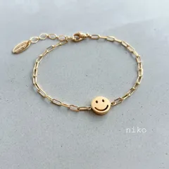 ◆ 183 スマイル チェーン ブレスレット K16GP ゴールド アクセサリー ◆　再販 定番 人気 大人 上品 華奢 きれいめ 可愛い アンクレット