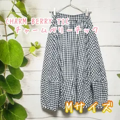CHARM BERRY TIC Mサイズ ギンガムチェック ロングスカート フレア ナチュラル系 白 黒 ポケット無し 古着 used
