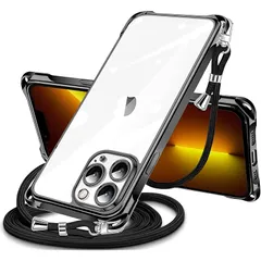 iPhone 13 Pro Max 用 ケース クリア ショルダー iphone13pro max 用 スマホケース アイフォン13ProMax カバー 肩掛け 斜めかけ 縄掛けケース 透明 TPU 薄型 軽量 耐衝撃 紐付き 斜めがけ 織りストラップ付き