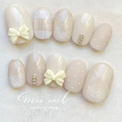 ୨୧リボンのネイルチップ୨୧ 　ブライダル　成人式　マグネット　シンプル　ミラー　水玉　チェック