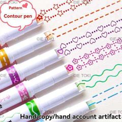 6 ピース/セット蛍光ペンライン形カラーローラーチップ曲線ライナーアート輪郭マーカー蛍光ペンジャーナル学校文具供給