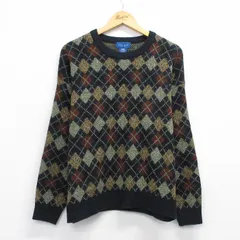 L/古着 タウンクラフト 長袖 セーター メンズ アーガイル アクリル クルーネック 黒他 ブラック 25sep30 中古 ニット トップスのサムネイル