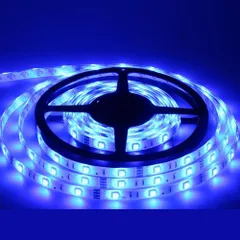 LEDテープライト● 12Ｖ 高輝度 5M 300連 防水IP65 短色 切断可能 白ベース/LED 強力粘着両面テープ 正面発光 SMD 5050 (ブルー)