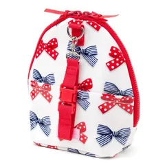 COLORFUL CANDY STYLE 新品  マグポーチ ケース リュックタイプ つや有りビニールコーティング ポルカドットとストライプのフレンチリボン アイボリー ほ乳瓶 ポーチ 保温 保冷 マグ ボトルケース ベビー 出産祝い 女の子 リボン 小学校