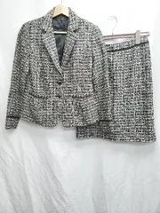 ◇ ⊇ SHOO・LA・RUE ツイード 膝丈 シングル スカート スーツ セットアップ サイズM ブラック マルチ レディース P  【1408200039803】