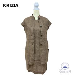 ☆極美品☆ KRIZIA クリツィア セットアップ ワンピース ミニ丈 半袖 シンプル お洒落 レディース ブラウン 38 リネン シルク イタリア製 ASS41-53 送料無料 古着