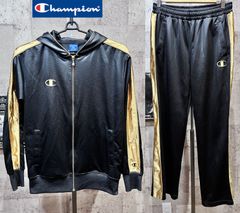 美品 チャンピオン 魔裟斗モデル 光沢 黒金ラメ ジャージ 上下セットアップ L ブラック×ゴールド シャイニー champion CW1525S