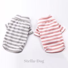 【閉店セール全品半額】ハイネックボーダーニット　長袖トップス　グレー　ピンク　犬服　ドッグウェア