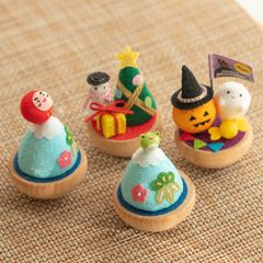 4点セット　日本製　ゆらゆら富士山カエル/だるま/クリスマス/ハロウイン　ちりめん置物　和縁起物 和縁起物 新年お正月祝い 海外プレゼント 贈り物