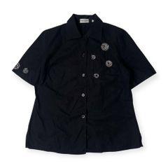 イタリア製 MIRELLA MATTEINI ミレラマッティーニ ビーズ デザイン 半袖シャツ 46/ブラック レディース