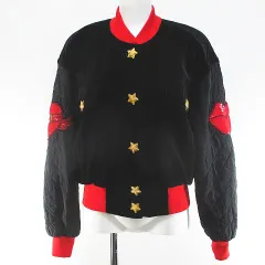 エスカーダ ESCADA ベロア 中綿 ジャケット ブルゾン 34 黒系 ブラック キルティング 切替 ボタン スター ビーズ スパンコール 裏地 リブ 肩パットのサムネイル