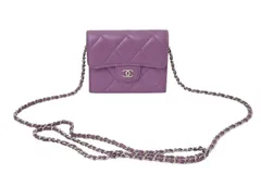 極美品 CHANEL シャネル ショルダーバッグ チェーンウォレット 30番台 ココマーク パープル　ラムスキン シルバー金具 中古 4c070925