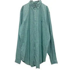 RALPH LAUREN 長袖 ストライプシャツ XL グリーン系 ラルフローレン ボタンダウン ビッグサイズ 古着卸 アメリカ仕入 a703-6313