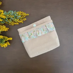 16.蓋なしフリル移動ポケット　ミッシェル　リバティプリント　タナローン　さくら　女の子　サニタリーポーチ　おはなの移動ポケット