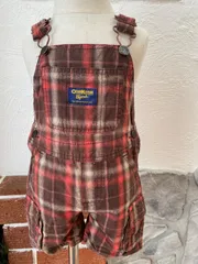 【Size 80】オシュコシュ ショートオール チェック ブラウン 赤 オーバーオール  oshkosh