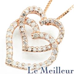 ダイヤモンド 0.31ct ピンクゴールド K14PG ダブルハートペンダントネックレス 中古 プレラブド 返品OK