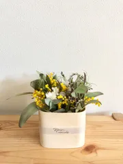 春の木漏れ日　ミモザと小花　ユーカリのドライアレンジメント　12.5cm