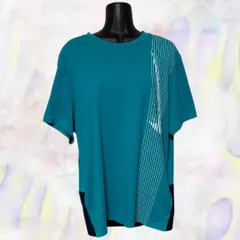 NIKE　ナイキ　Tシャツ　ブルー　メンズ　半袖　ドライフィット　ストライプ　ロゴ　ツートン切替　ブラック　バイカラー　XXL