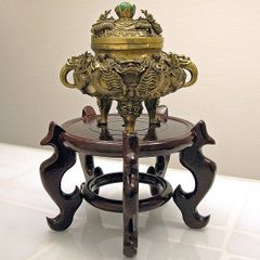 高岡銅器 ブロンズ香炉 ドラゴンと獅子モチーフ 美術工芸品 オブジェ