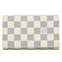 本物 ルイヴィトン LOUIS VUITTON LV ポルトフォイユ トレゾール ダミエ アズール 折財布 ホワイト グレー N61744 ビトン 財布 ウォレット 中古 【フォロー割】