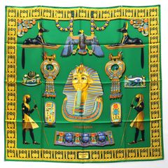 HERMES カレ90 TUTANKHAMUN ツタンカーメン 緑 グリーン RYBAL. エジプト エルメス ◆送料込◆質屋-10974