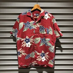 チャップス ラルフローレン CHAPS RALPH LAUREN 総柄 コットン×レーヨン アロハシャツ 半袖 開襟 花・植物 ボタニカル柄 サイズ：メンズM エンジ【PI】