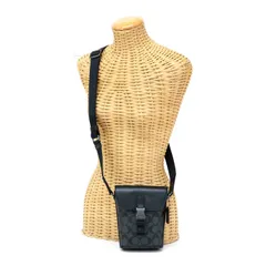 コーチ COACH トラック スモール フラップ クロスボディ PVC レザー シグネチャー C3134 ショルダーバッグ 斜め掛け 肩掛け スマホショルダー ポシェット ポーチ メンズ レディース グレー / ブラック 美品 中古 mbb17013