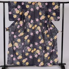 浴衣　ネイビー　朝顔　麻の葉　黄色　紫　/A154