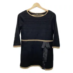 TO BE CHIC(トゥービーシック) チュニック サイズ40 M レディース美品  - 黒×ベージュ クルーネック/七分袖/ニット/リボン