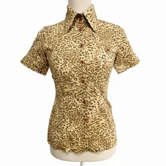ジャンニヴェルサーチ ヴェルサーチェ GIANNI VERSACE 美品 シャツ ブラウス レオパード柄 シルク 半袖 ベージュ 約M ■WYのサムネイル