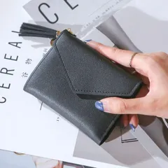 特価 新年 心機一転 プレゼント 三つ折り財布 ミニ 黒 ウォレットー フェイクレザー クレカ お札