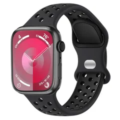 スポーツバンド Apple Watch用バンド 44mm 45mm 49mm 42mm 41mm 38mm 40mm メンズ レディース 通気性シリコン 防水ストラップ リストバンド Appl [ブラック/ブラック] [42mm/44mm/45mm/49mm]