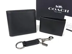 ■新品■未使用■ COACH コーチ レザー 二つ折り 財布 カードケース キーリング ストラップ 3点セット メンズ ブラック系 FN5039