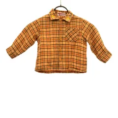 ミキハウス 日本製 チェック柄 ロゴ刺繍 長袖 ダブルガーゼ コットンシャツ 80 オレンジ系 mikihouse キッズ