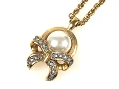 ニナリッチ　NINA RICCI　リボン　ラインストーン　フェイクパール　ネックレス　ゴールドカラー　送料無料