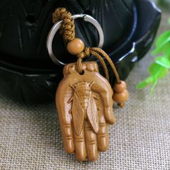 仏手の蝉　木彫りキーホルダー　十声念仏　往生　神通力 　唐木★　金運　★ 風水 開運　45mm