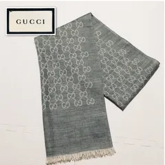 ■近年タグ■シルク混■GUCCI グッチ　GG×ディアマンテ総柄　ロングストール　ショール　薄手マフラー　ウール×シルク　グレー　イタリア製　タグあり　45×180cm