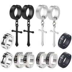 フェイクピアス 【6種ペア12個セット】 メンズ イヤーカフ イヤリング フープ ノンホール リングピアス クロス ユニセックス めんず ピアス ピアス 十字架 フェイク GOKEI