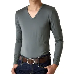 長袖Tシャツ 《Vネック：グレー》 新品 未使用 暖 裏起毛インナー ロンT サスティナブル RENU ストレッチ 暖か【C3P】【メール便2】 ファッション