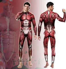 Maatsu 筋肉スーツ コスプレ 全身タイツ コスチューム 面白い メンズ 巨人 パフォーマンス(レッド,  XL)