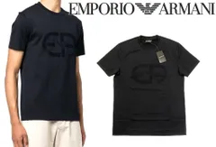 ●EMPORIO ARMANI イーグルモチーフ EA同色ロゴ ストレッチコットン クルーネックシンプルTシャツ 紺【M／L／XXL／3XL】エンポリオ アルマーニ