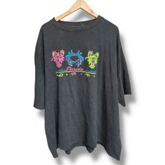 USA古着 フロリダ　Tシャツ 2XL相当 黒ボディ ネオン　発泡プリント ロブスター　ヴィンテージ フィッシング　釣り　y2k