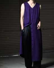 purple color rose jacquard long gilet one-piece 薔薇 ローズ ジャガード パープルカラー オーバーサイズ ロング マキシ丈 ジレ ボタンフロント Vネック 80s 90s VINTAGE