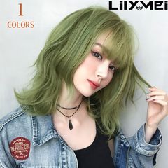 無造作ウェーブ ウルフ　オリーブグリーン　フルウィッグ