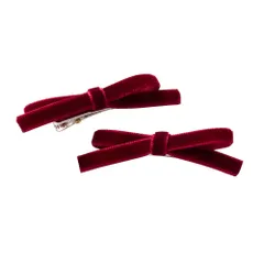 【ボルドー×2セット】[Cream dot. クリームドット公式] ヘアアクセサリー レディース 2点セット ヘアクリップ ベロア ミニ リボン ベルベット 前髪 小さめ 髪留め まとめ髪 大人