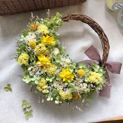 Natural＊ミニバラと千日紅のホワイトリース☆ドライフラワーリース