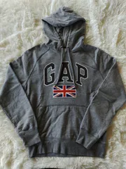 【中古】GAP パーカー 国旗柄　USA　デカロゴ　刺繍ロゴ　古着　XS　ギャップ
