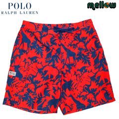 ポロ ラルフローレン スイムショーツ POLO RALPH LAUREN 総柄 アニマル シルエット レッド×ネイビー サイズ：L ボードショーツ ショートパンツ スイム パンツ 【新品】